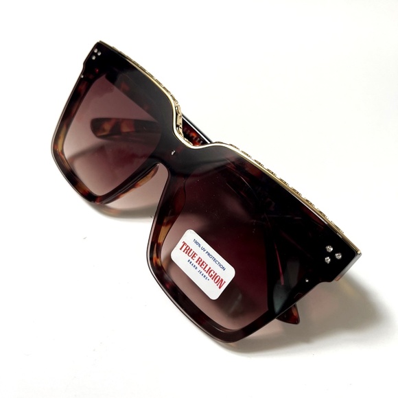 New Original TRUE RELIGION Square Sunglasses Oversized Acetate Rhinestone Trim X main image 6